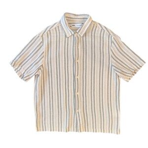 Zara Men's Casual Striped Shirt - Cream and Blue